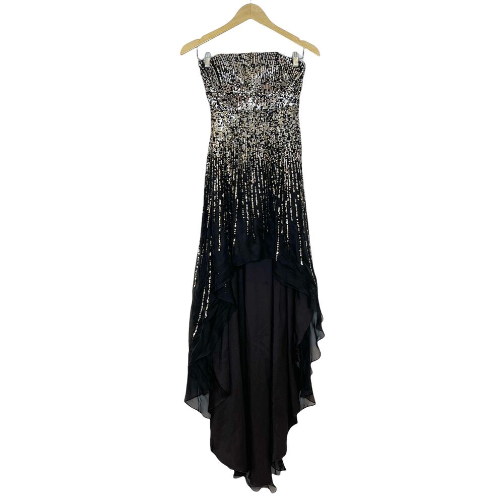 Sherri Hill Strapless High Low Black Sequins Prom Dress Size 6